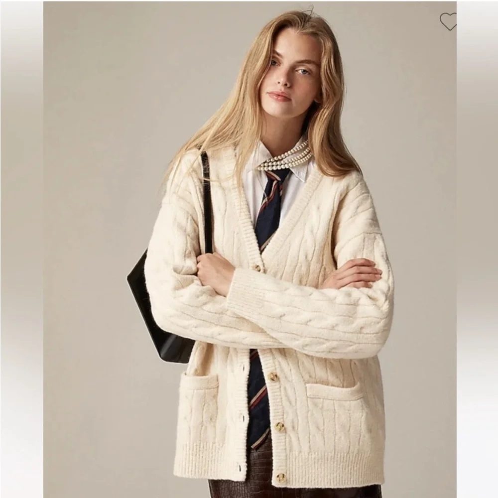 NEW J.Crew Relaxed cable-knit cardigan sweater Size M-L Navy Blue